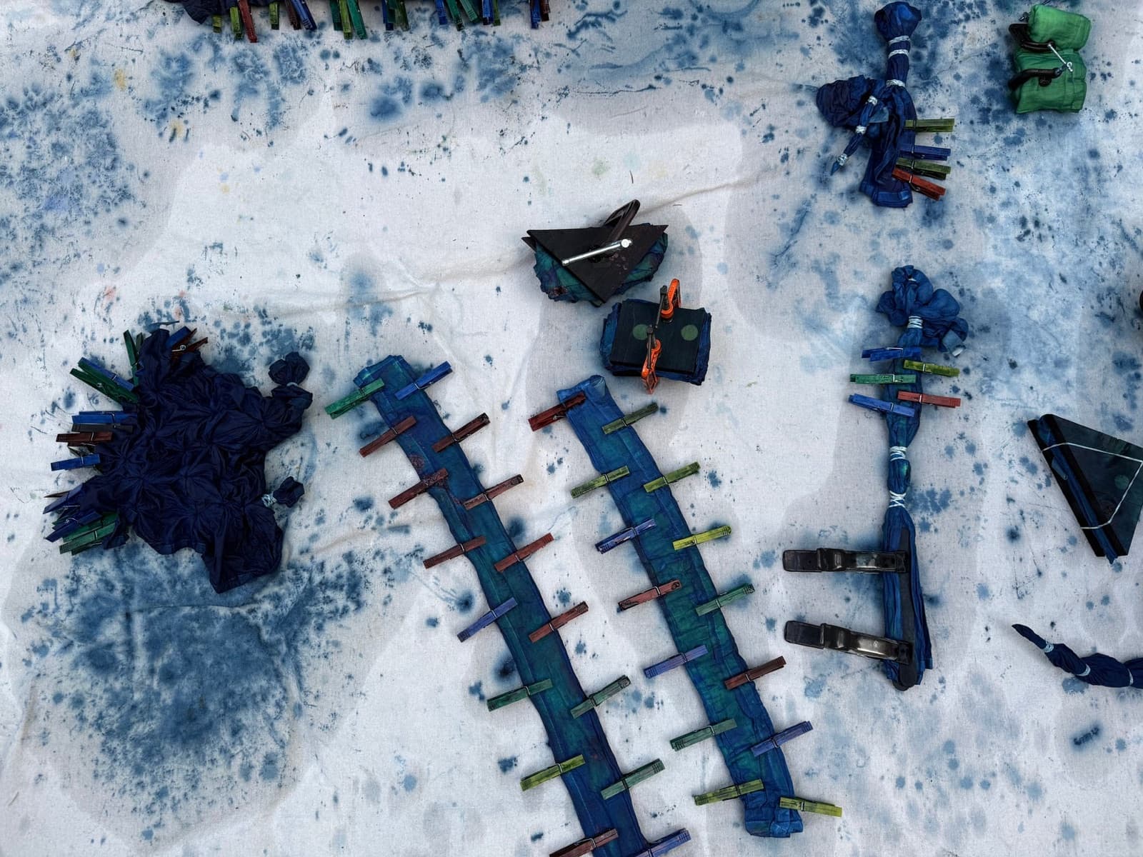 Indigo-dyed fabric being made during a Handcraft Revival workshop